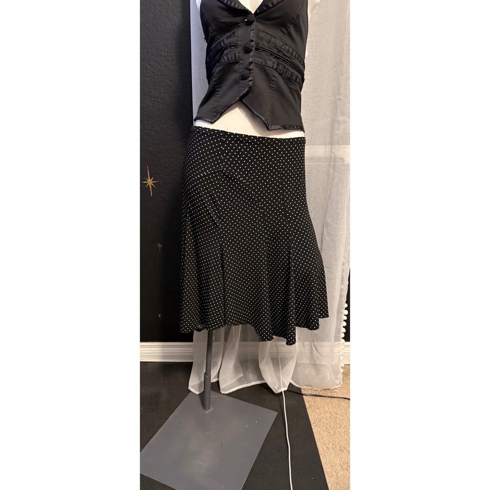 Baranda Black Polka Dot Midi Skirt Womens Large Stretch Flare A-Line 5271616